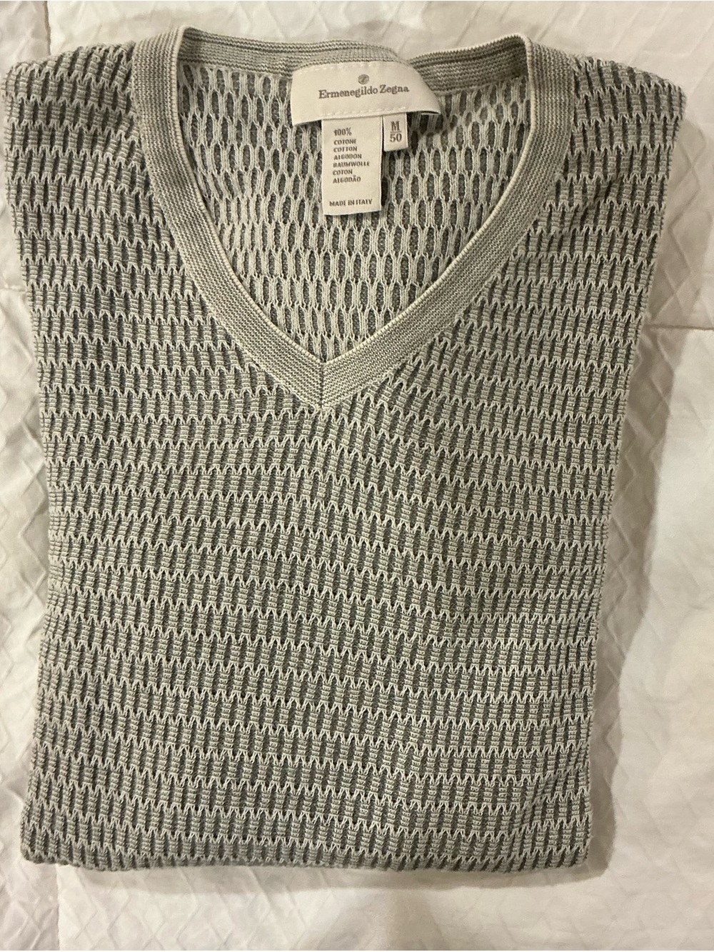 Ermenegildo Zegna Men's Green-gray V-Neck Knit Sweater